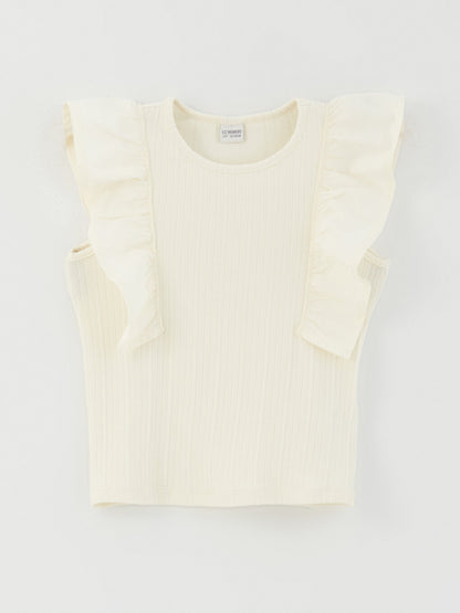 Crew Neck Ruffle Detailed Girl's T-Shirt