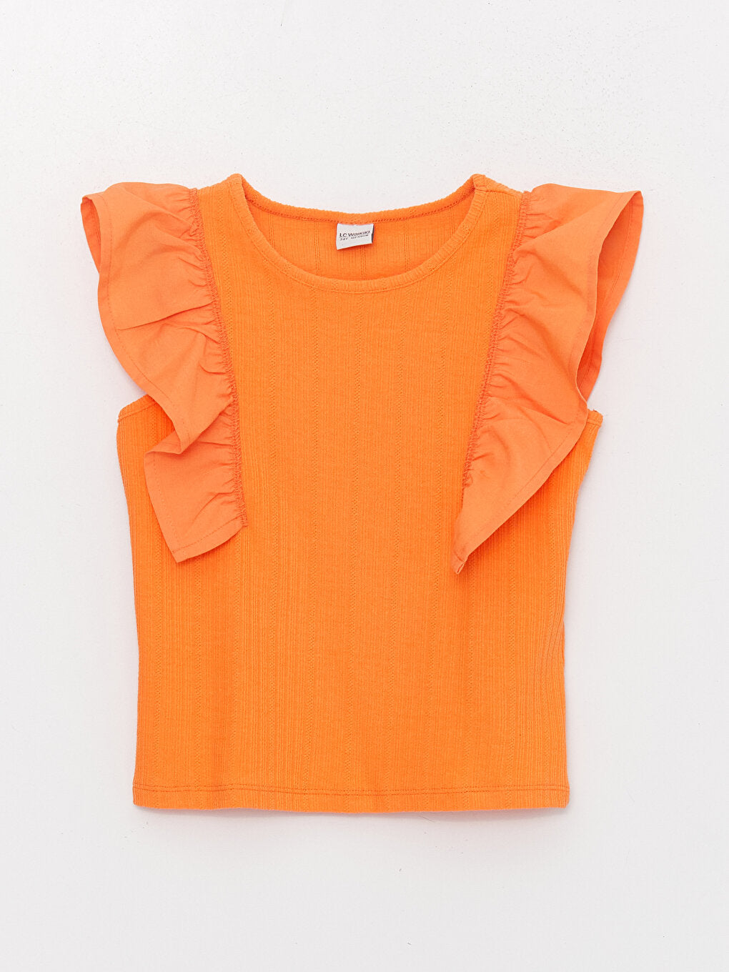 Crew Neck Ruffle Detailed Girl's T-Shirt