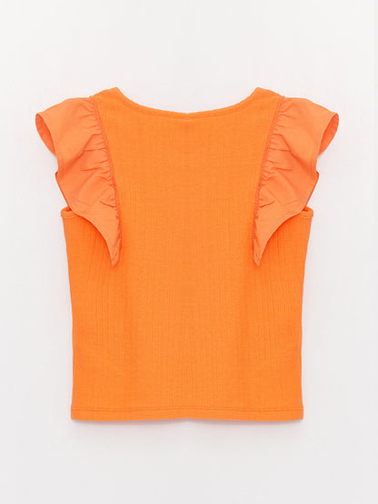 Crew Neck Ruffle Detailed Girl's T-Shirt