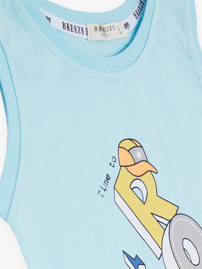 Crew Neck Printed Baby Boy Undershirt and Shorts 2-Piece Set