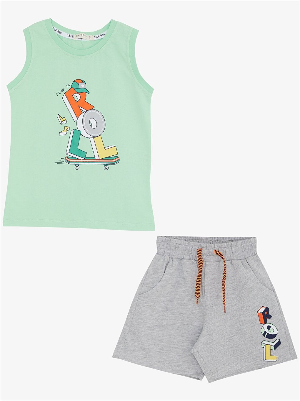 Crew Neck Printed Baby Boy Undershirt and Shorts 2-Piece Set