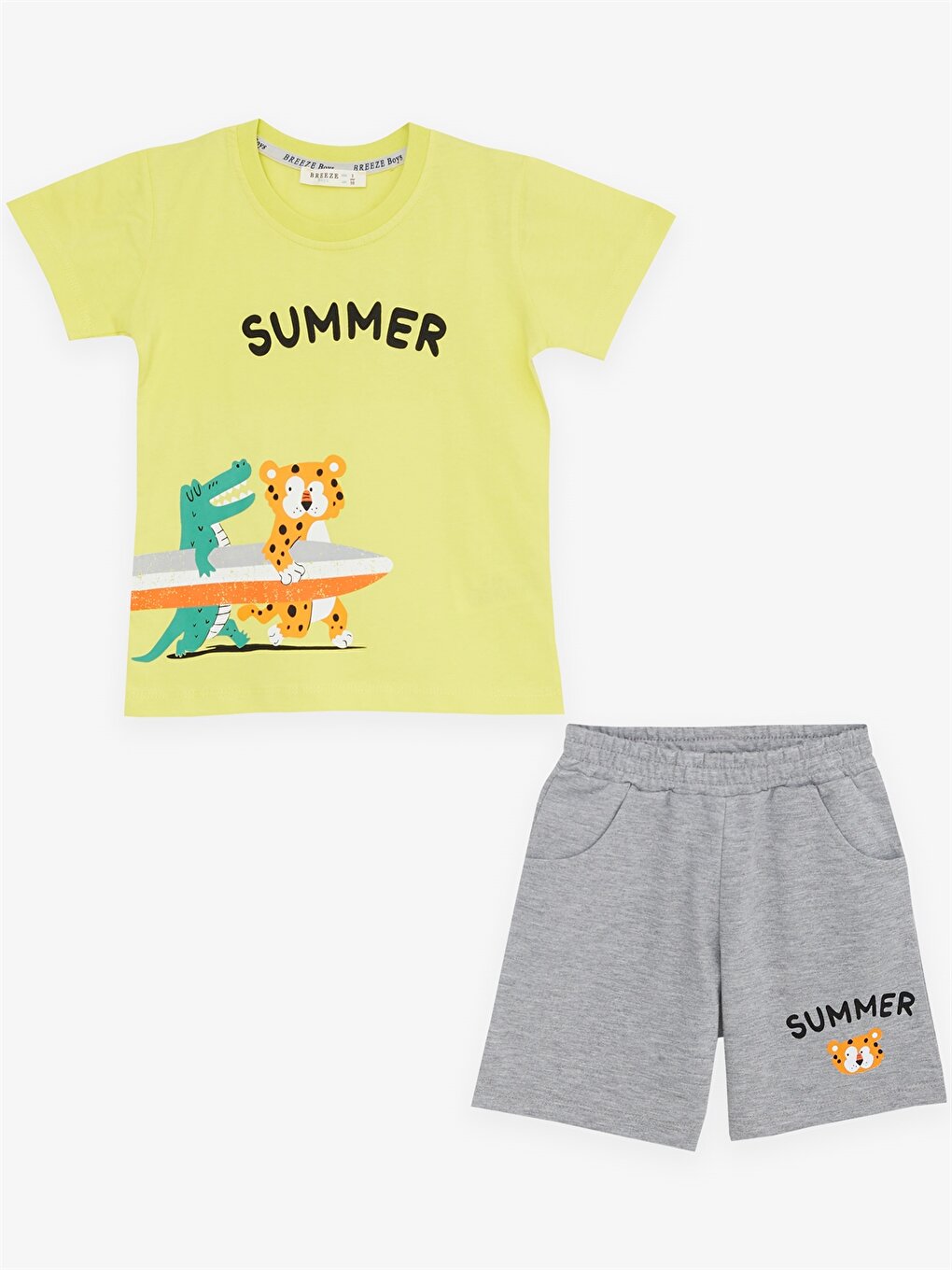 Crew Neck Printed Baby Boy T-Shirt and Shorts Set of 2