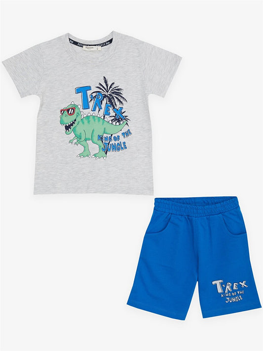 Crew Neck Printed Baby Boy T-Shirt and Shorts 2-Piece Set