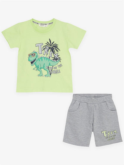 Crew Neck Printed Baby Boy T-Shirt and Shorts Set of 2