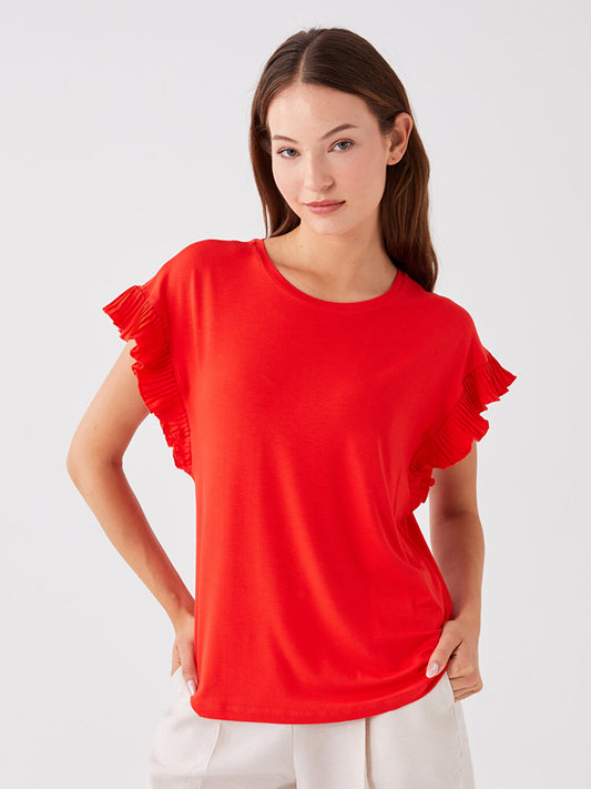 Crew Neck Plain Short Sleeve Women's Blouse