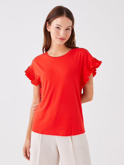 Crew Neck Plain Short Sleeve Women's Blouse