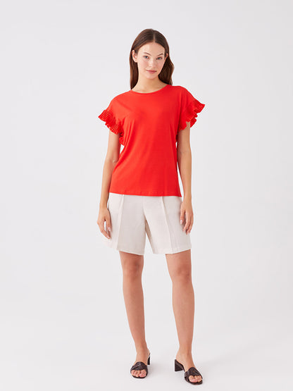 Crew Neck Plain Short Sleeve Women's Blouse