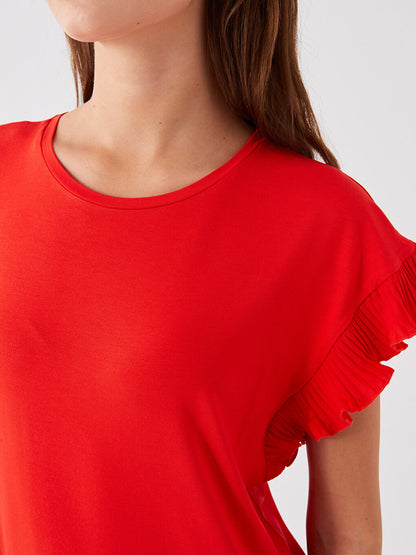 Crew Neck Plain Short Sleeve Women's Blouse