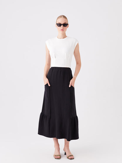 Plain Muslin Women's Skirt with Elastic Waist