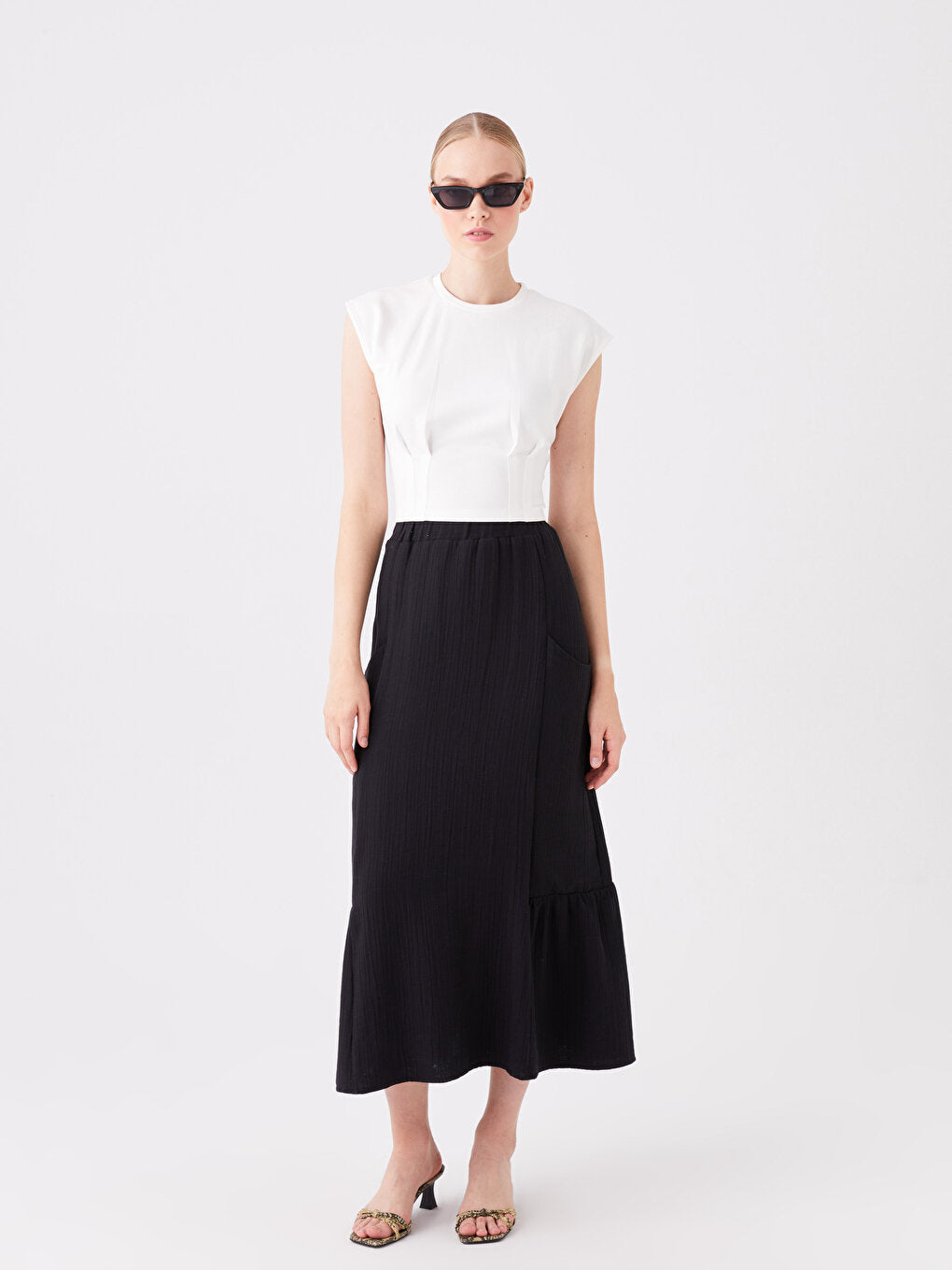 Plain Muslin Women's Skirt with Elastic Waist