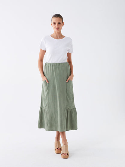 Plain Muslin Women's Skirt with Elastic Waist