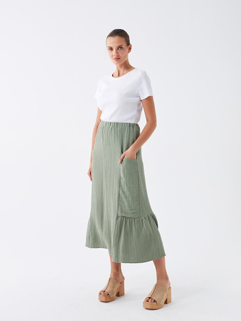 Plain Muslin Women's Skirt with Elastic Waist