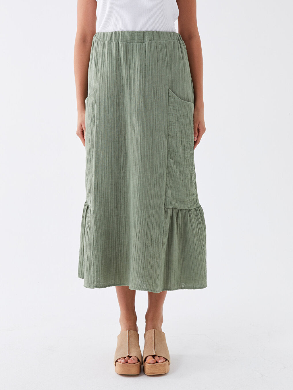 Plain Muslin Women's Skirt with Elastic Waist