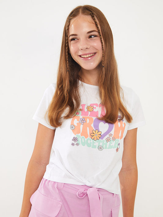 Crew Neck Printed Short Sleeve Girls' T-Shirt