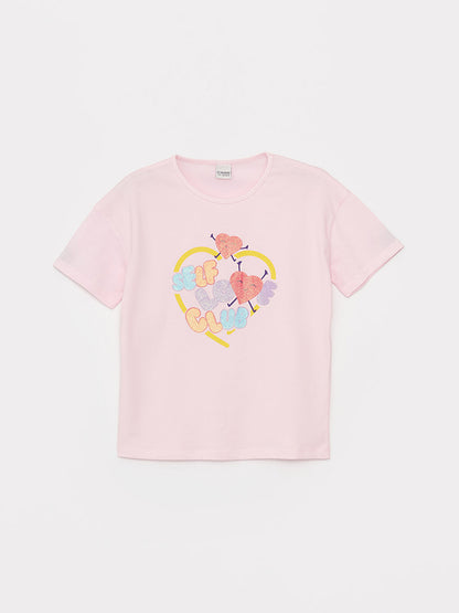 Crew Neck Printed Short Sleeve Girls' T-Shirt