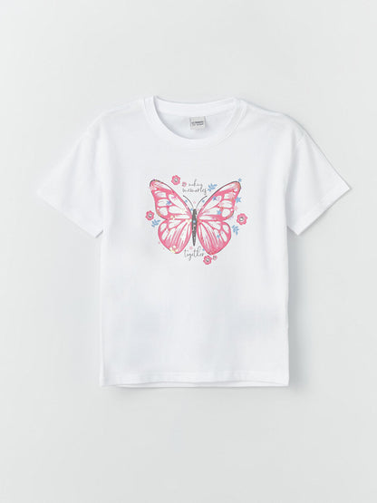 Crew Neck Printed Short Sleeve Girls' T-Shirt