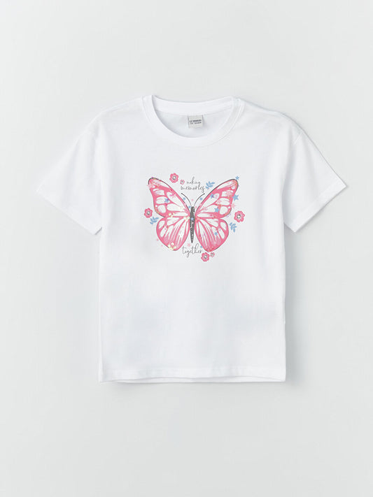 Crew Neck Printed Short Sleeve Girls' T-Shirt