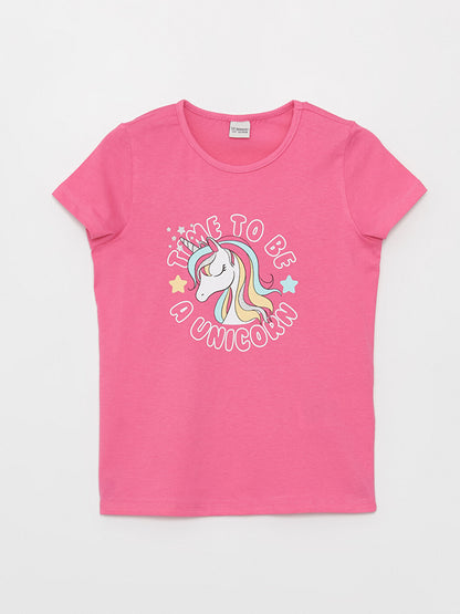 Crew Neck Printed Short Sleeve Girls' T-Shirt