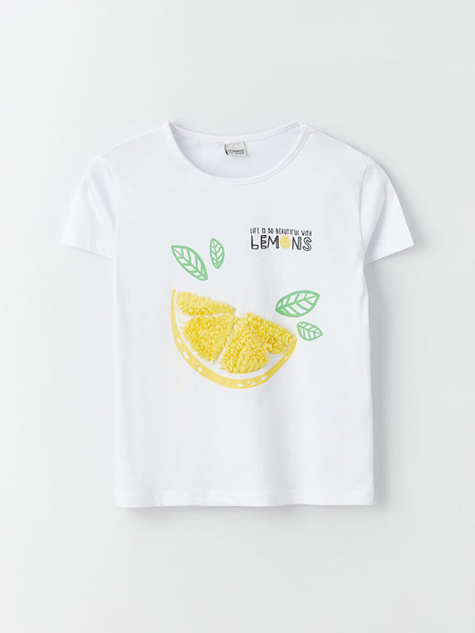 Crew Neck Printed Short Sleeve Girls' T-Shirt