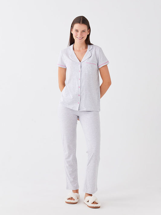 Shirt Collar Plain Short Sleeve Women's Pajama Set