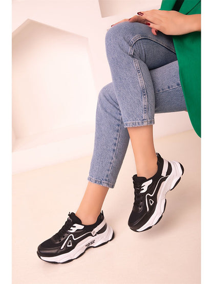 Leather Look Lace-up Women's Sneakers