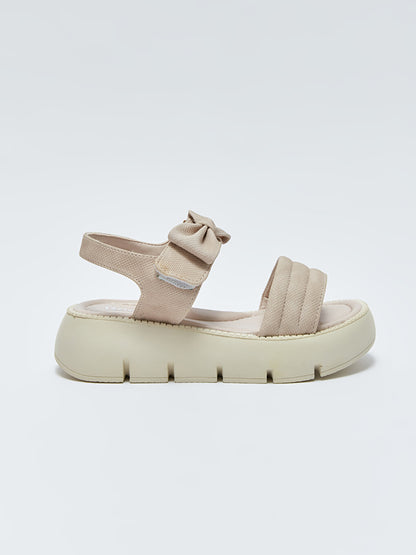 Leather Look Girls' Sandals with Bow Detail