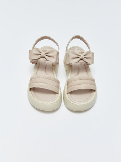 Leather Look Girls' Sandals with Bow Detail