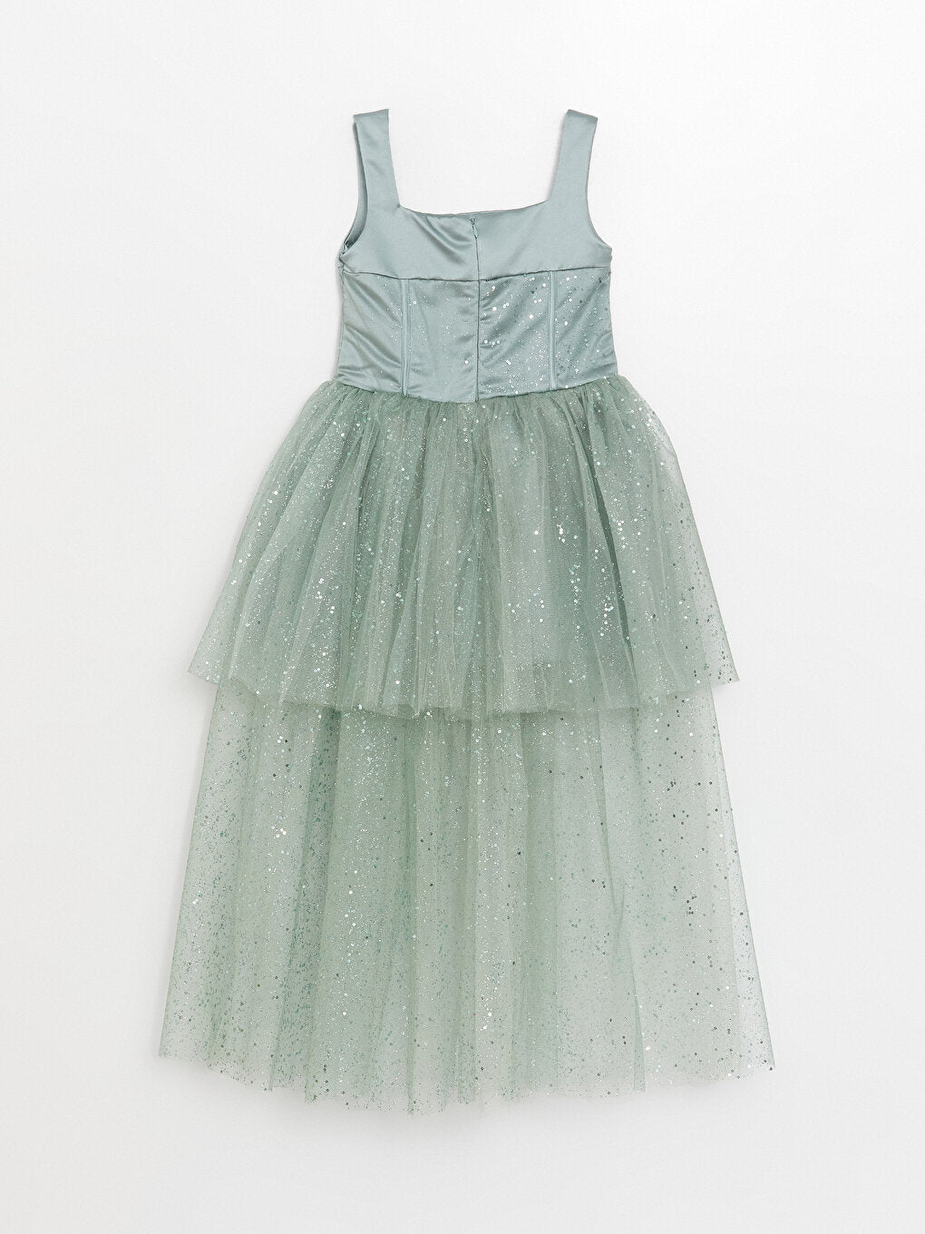 Strappy Square Neck Tulle Detailed Girl's Dress