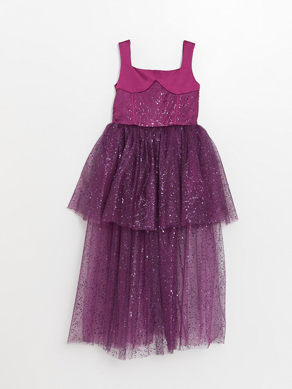 Strappy Square Neck Tulle Detailed Girl's Dress