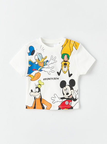 Crew Neck Short Sleeve Mickey Mouse Printed Baby Boy T-Shirt and Shorts 2-Piece Set