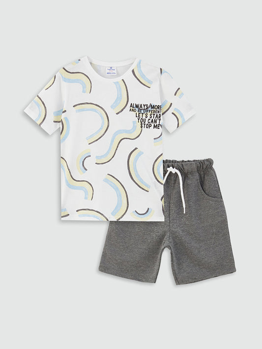 Crew Neck Printed Baby Boy T-Shirt and Shorts Set of 2