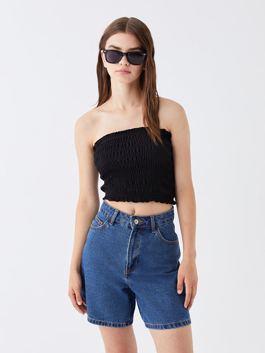 Strapless Plain Crop Women's Blouse