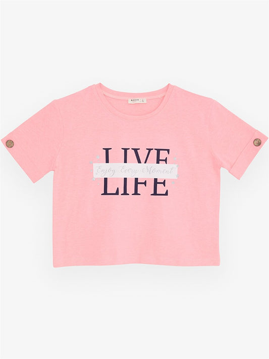 Crew Neck Printed Short Sleeve Girls' T-Shirt