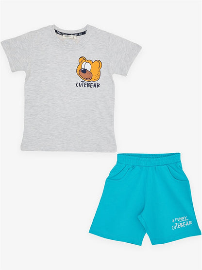 Crew Neck Printed Baby Boy T-Shirt and Shorts 2-Piece Set