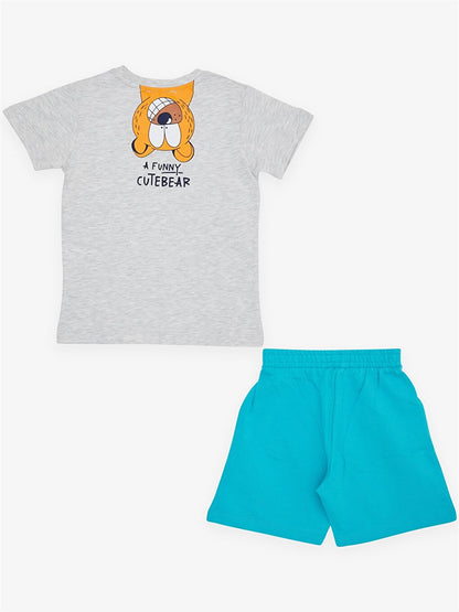 Crew Neck Printed Baby Boy T-Shirt and Shorts 2-Piece Set