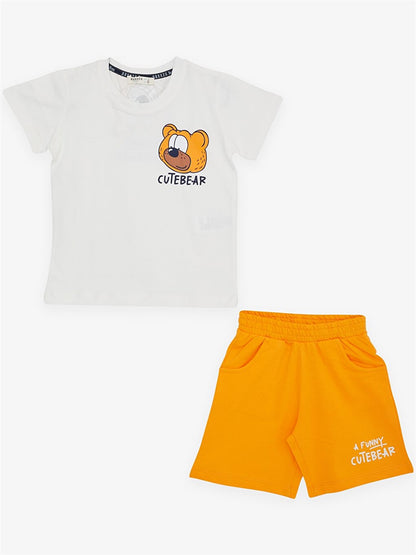 Crew Neck Printed Baby Boy T-Shirt and Shorts 2-Piece Set