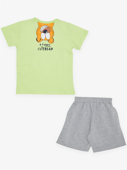 Crew Neck Printed Baby Boy T-Shirt and Shorts 2-Piece Set