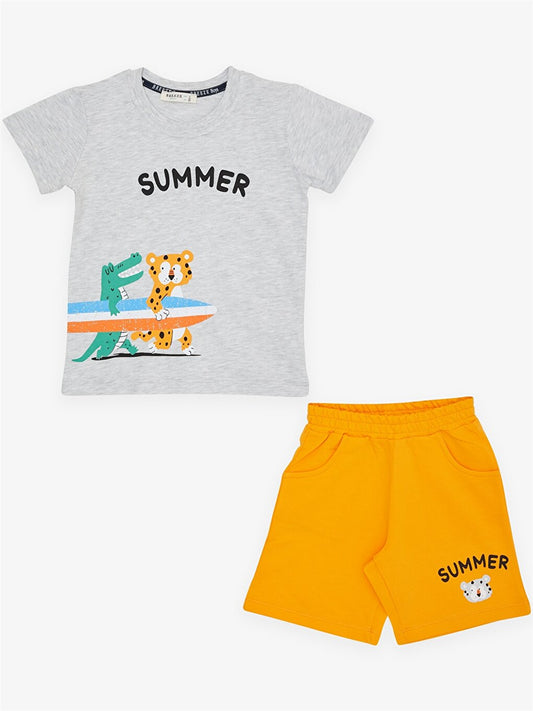 Bike Short Short Sleeve Printed Baby Boy T-Shirt and Shorts 2-Piece Set