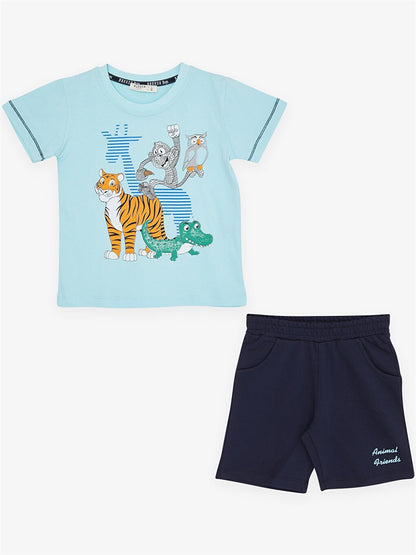 Bicycle Short Short Sleeve Printed Baby Boy T-Shirt and Shorts 2-Piece Set