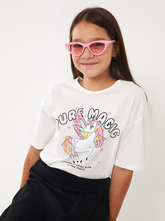 Crew Neck Printed Short Sleeve Girls' T-Shirt