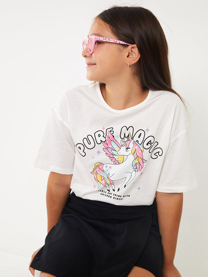 Crew Neck Printed Short Sleeve Girls' T-Shirt