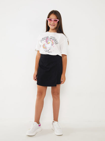 Crew Neck Printed Short Sleeve Girls' T-Shirt