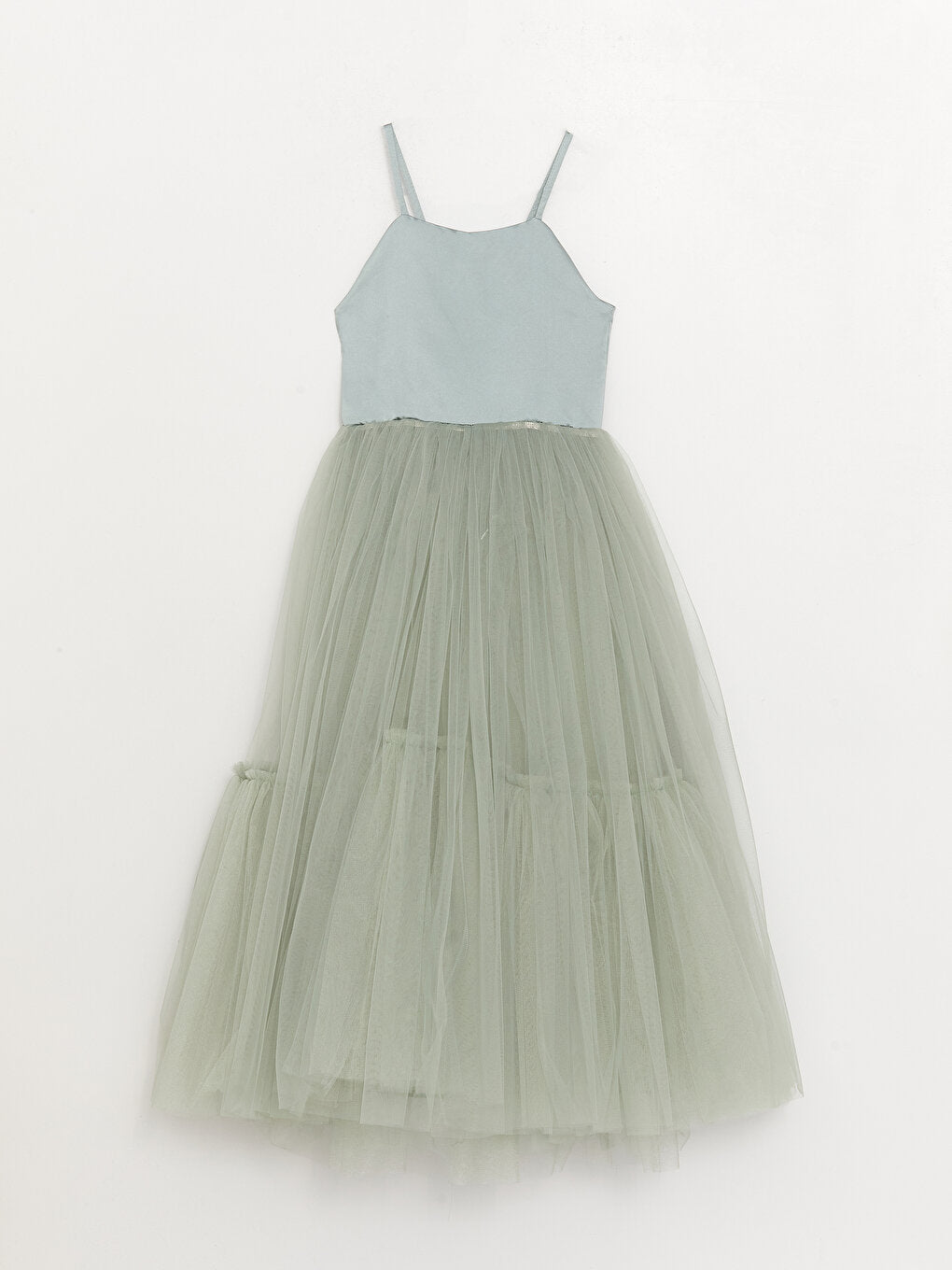 Square Neck Tulle Detailed Girl's Dress