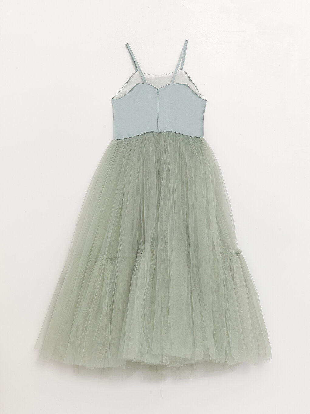 Square Neck Tulle Detailed Girl's Dress