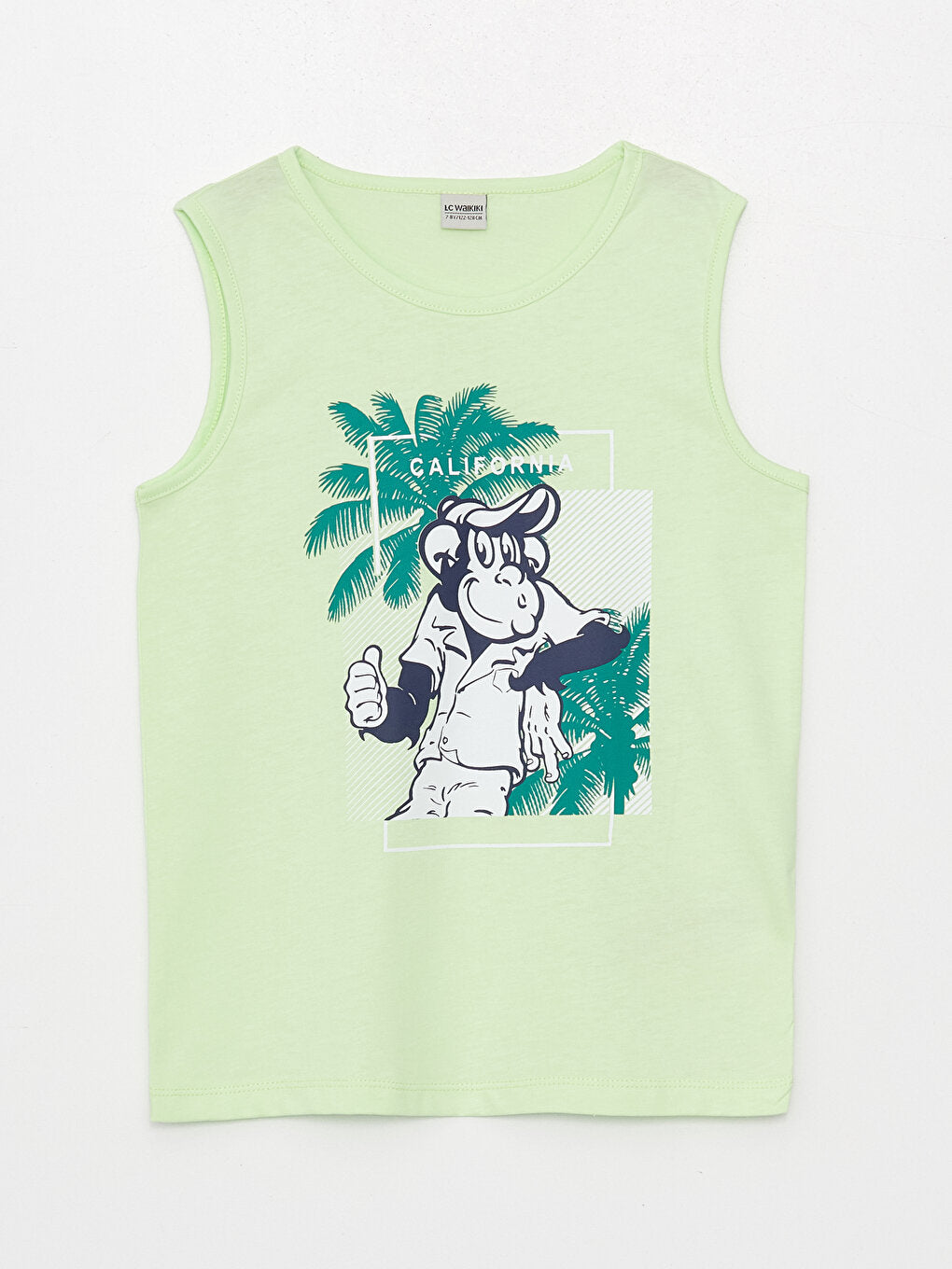 Crew Neck Nostalgic Monkey Printed Boy's Undershirt and Swim Shorts