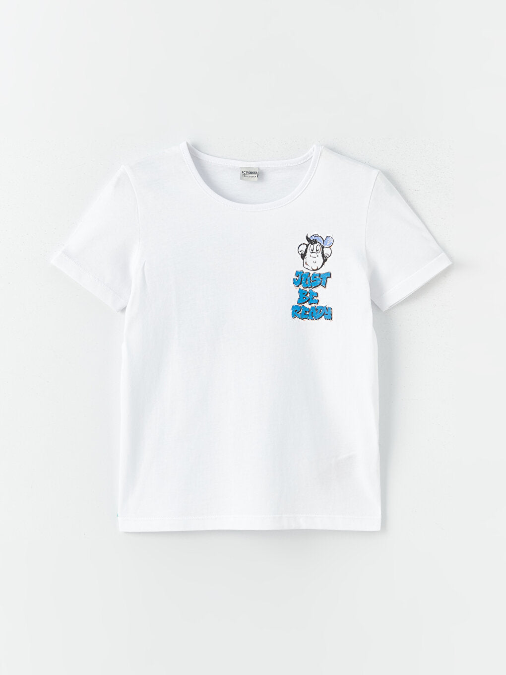 Crew Neck Nostalgic Monkey Printed Boy's T-Shirt and Swim Shorts