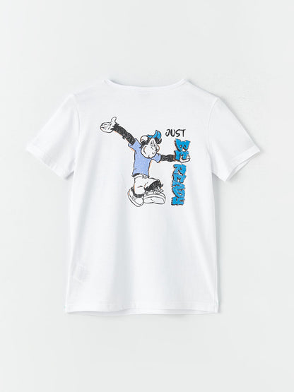 Crew Neck Nostalgic Monkey Printed Boy's T-Shirt and Swim Shorts