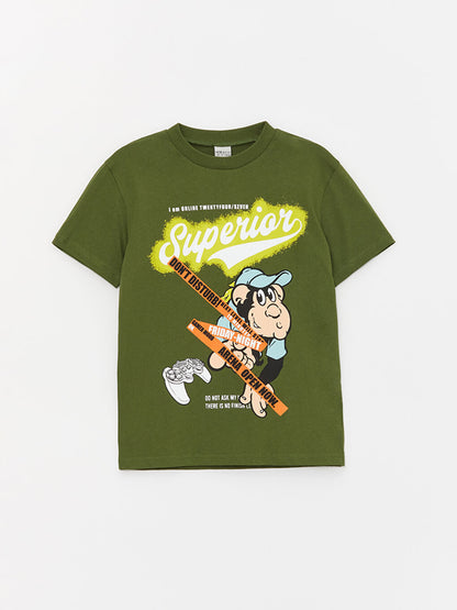 Crew Neck Nostalgic Monkey Printed Short Sleeve Boys' T-Shirt