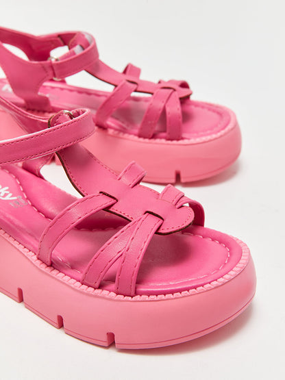 Leather Look Velcro Girls Sandals