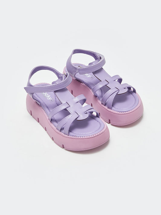 Leather Look Velcro Girls Sandals